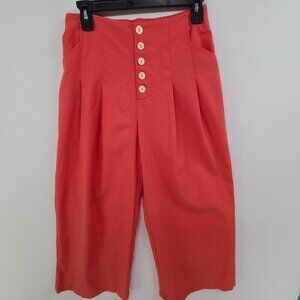 Alya Women's Button Fly High Rise Casual Cropped Pants Orange Size M